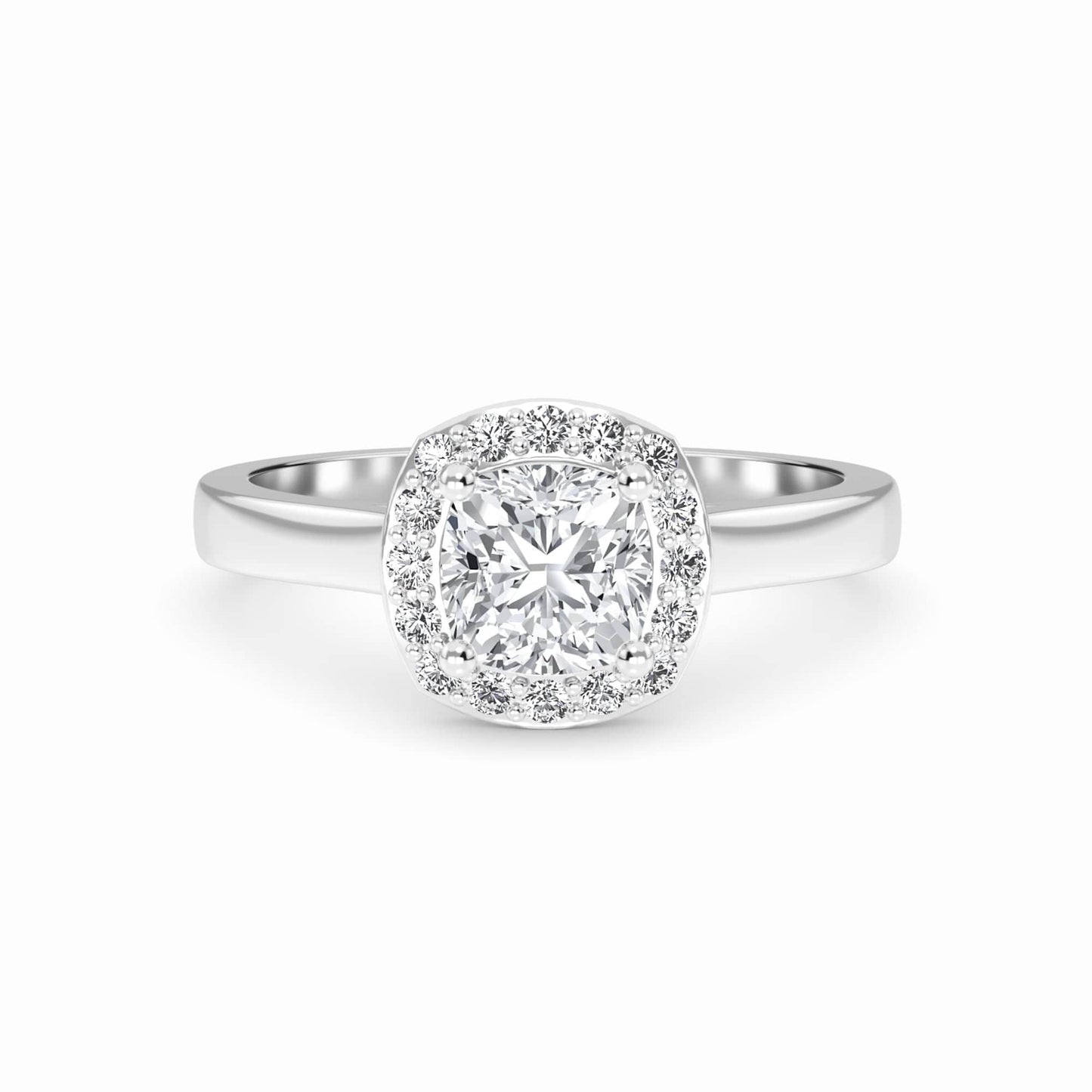 White Diamond Classic Halo Engagement Ring - Harperly - 18K White Gold - 0.500 Carat Cushion Diamond