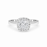 White Diamond Classic Halo Engagement Ring - Harperly - 18K White Gold - 0.500 Carat Cushion Diamond