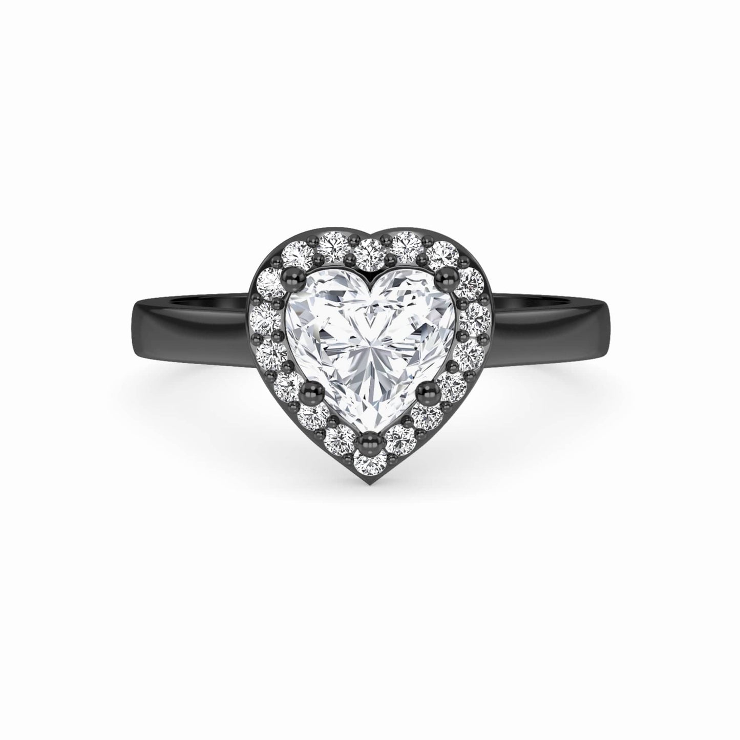 White Diamond Classic Halo Engagement Ring - Harperly - 18K Blackened Gold - 0.290 Carat Heart Diamond