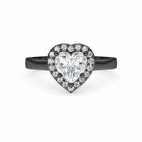 White Diamond Classic Halo Engagement Ring - Harperly - 18K Blackened Gold - 0.290 Carat Heart Diamond