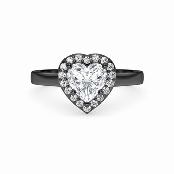 White Diamond Classic Halo Engagement Ring - Harperly - 18K Blackened Gold - 0.290 Carat Heart Diamond