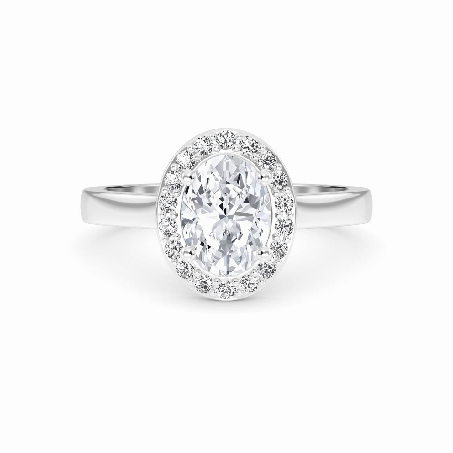 White Diamond Classic Halo Engagement Ring - Harperly - 18K White Gold - 3.08 Carat Oval Diamond
