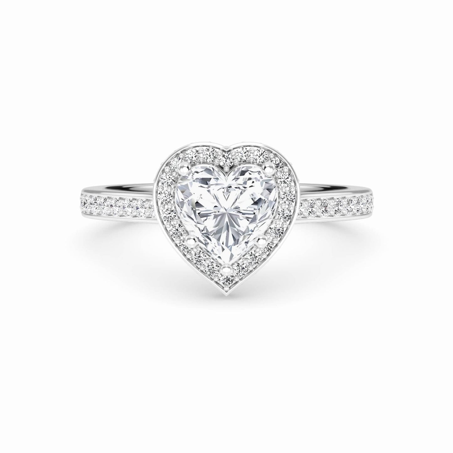 White Diamond Pave Set Classic Halo Engagement Ring - Mallory - 18K White Gold - 3.10 Carat Heart Diamond