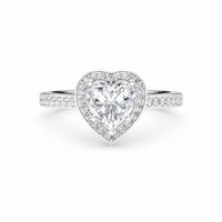 White Diamond Pave Set Classic Halo Engagement Ring - Mallory - 18K White Gold - 3.10 Carat Heart Diamond