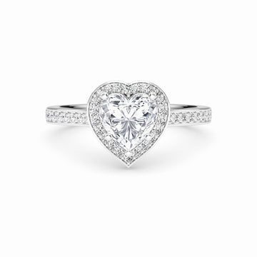 White Diamond Pave Set Classic Halo Engagement Ring - Mallory - 18K White Gold - 3.10 Carat Heart Diamond