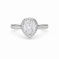 White Diamond Pave Set Classic Halo Engagement Ring - Mallory - 18K White Gold - 0.73 Carat Pear Diamond