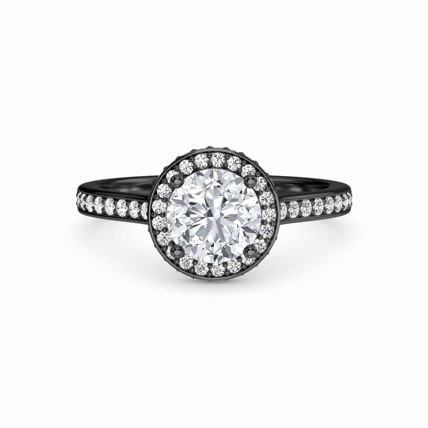 White Diamond Pave Set Classic Halo Engagement Ring - Mallory - 18K Blackened Gold - 0.36 Carat Round Diamond