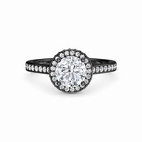 White Diamond Pave Set Classic Halo Engagement Ring - Mallory - 18K Blackened Gold - 0.36 Carat Round Diamond