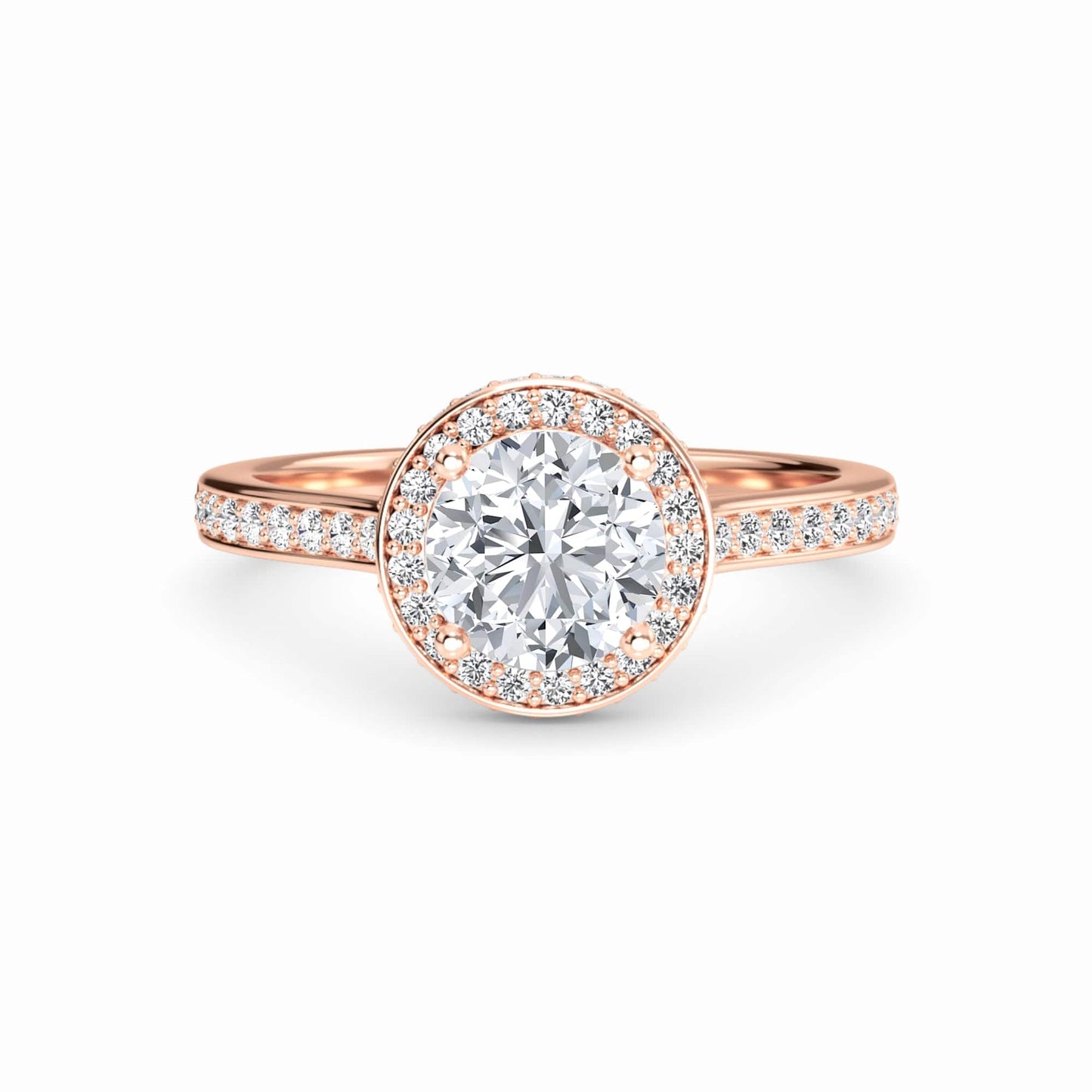 White Diamond Pave Set Classic Halo Engagement Ring - Mallory - 18K Rose Gold - 0.36 Carat Round Diamond