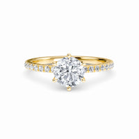 White Diamond Pave Set Four-Prong Solitaire Engagement Ring - Brynlee - 18K Yellow Gold - 0.36 Carat Round Diamond