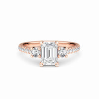 White Diamond Classic Three-Stone Pave Engagement Ring - Sienna - 18K Rose Gold - 0.630 Carat Emerald Diamond