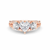 White Diamond Vintage-Inspired Three-Stone Ring - Riley - 18K Rose Gold - 0.300 Carat Heart Diamond