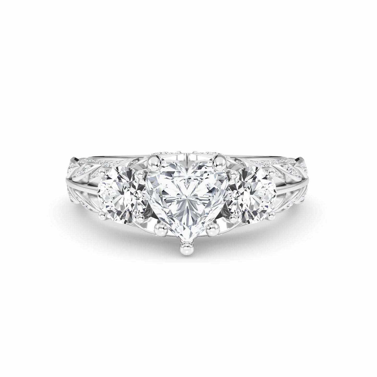 White Diamond Vintage-Inspired Three-Stone Ring - Riley - 18K White Gold - 2.01 Carat Heart Diamond