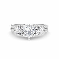 White Diamond Vintage-Inspired Three-Stone Ring - Riley - 18K White Gold - 2.01 Carat Heart Diamond