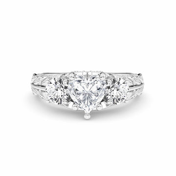 White Diamond Vintage-Inspired Three-Stone Ring - Riley - 18K White Gold - 2.01 Carat Heart Diamond
