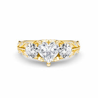 White Diamond Vintage-Inspired Three-Stone Ring - Riley - 18K Yellow Gold - 2.75 Carat Heart Diamond