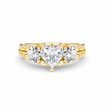 White Diamond Vintage-Inspired Three-Stone Ring - Riley - 18K Yellow Gold - 2.75 Carat Heart Diamond