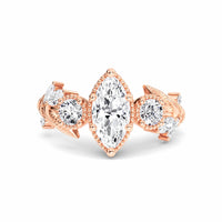 White Diamond Leaf Scroll Celestia Vintage Three-Stone Engagement Ring - Katherine - 18K Rose Gold - 2.250 Carat Marquise Diamond
