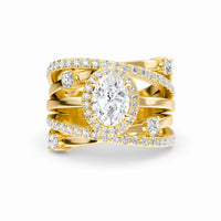 White Diamond Multi-Band Crossover Halo Engagement Ring - Lucienne - 18K Yellow Gold - 0.700 Carat Oval Diamond