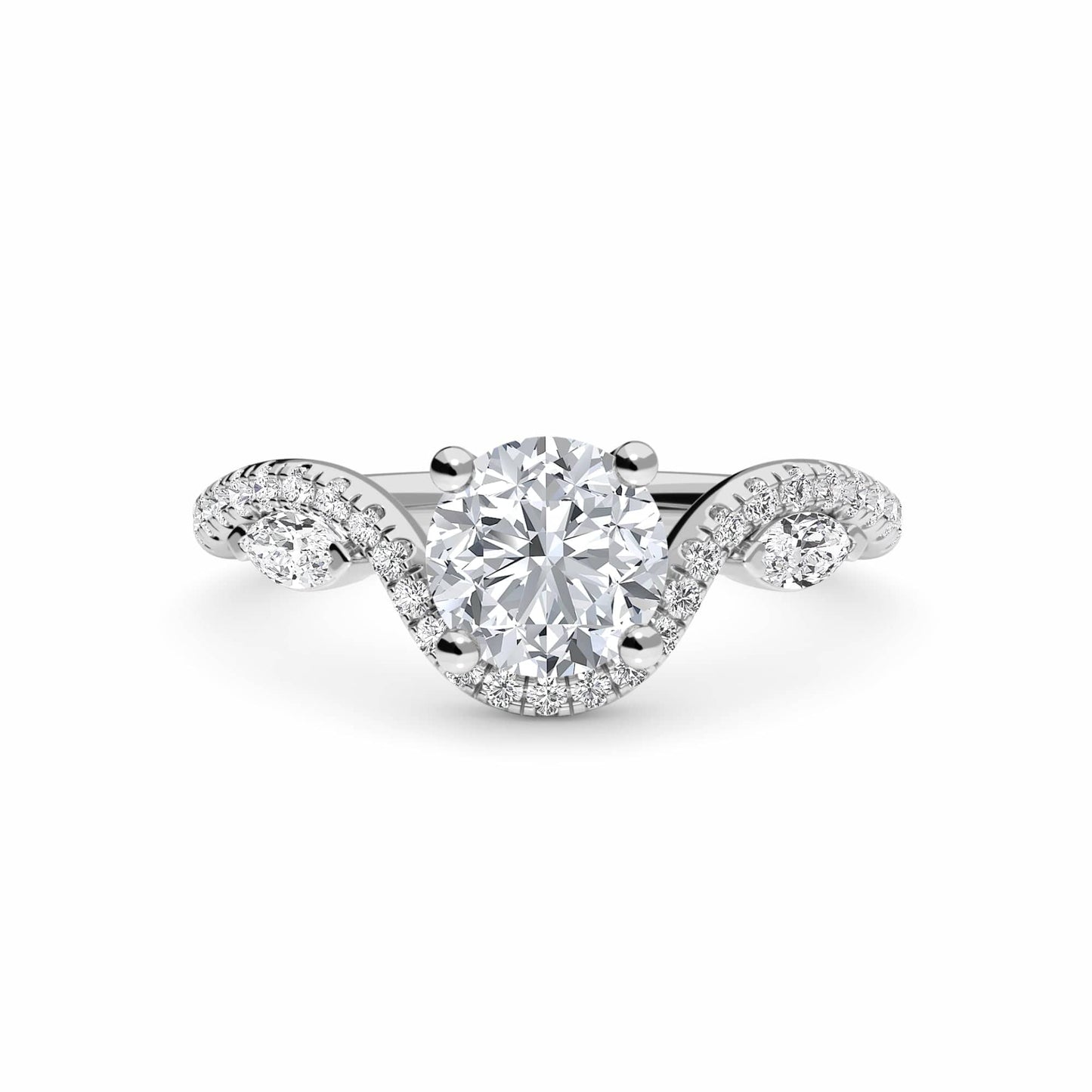 White Diamond Three Stone Twisted Band Engagement Ring - Himani - 18K White Gold - 0.30 Carat Round Diamond