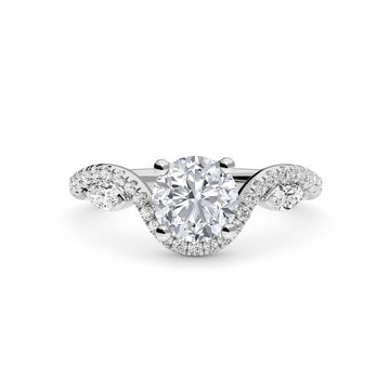 White Diamond Three Stone Twisted Band Engagement Ring - Himani - 18K White Gold - 0.30 Carat Round Diamond