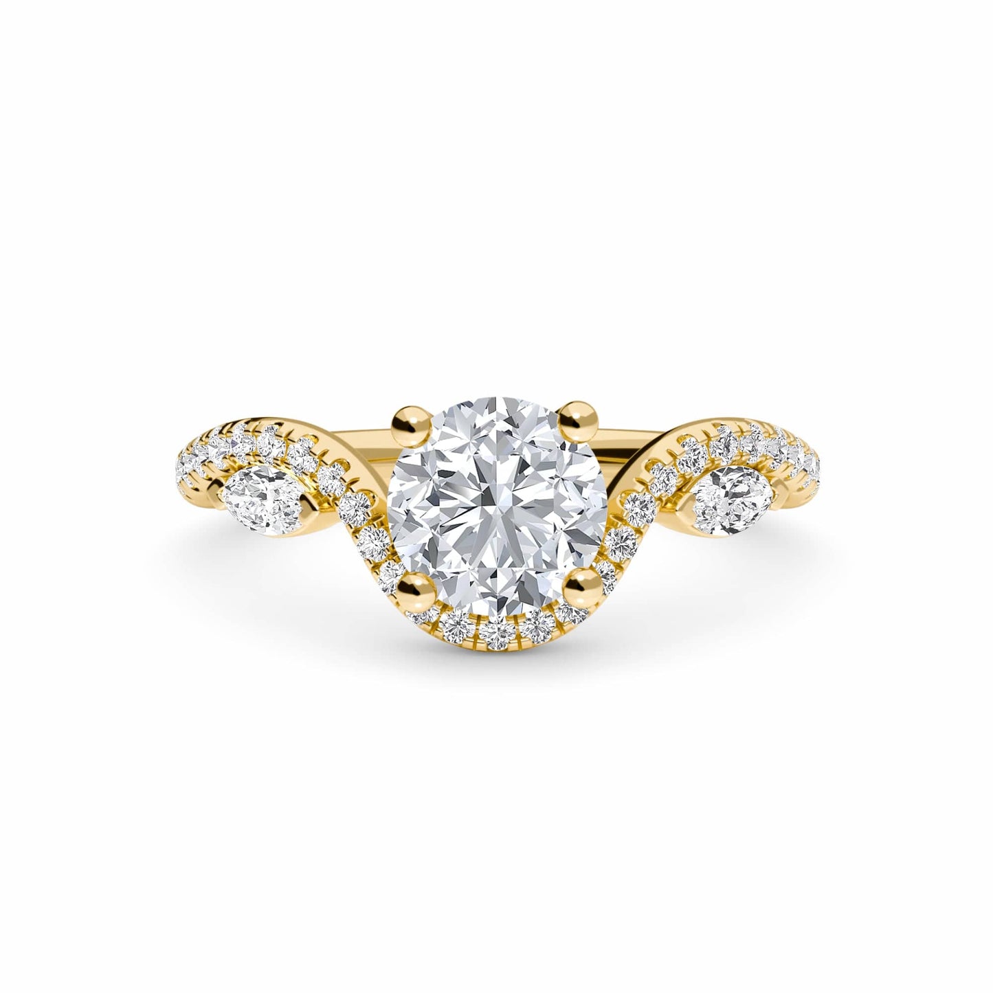 White Diamond Three Stone Twisted Band Engagement Ring - Himani - 18K Yellow Gold - 0.210 Carat Round Diamond