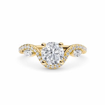 White Diamond Three Stone Twisted Band Engagement Ring - Himani - 18K Yellow Gold - 0.210 Carat Round Diamond