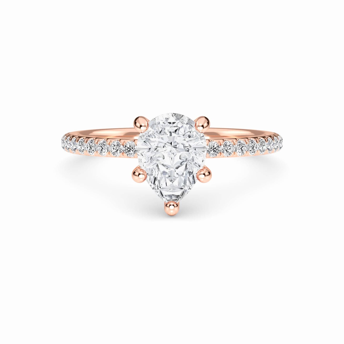White Diamond Classic Petite Pave Engagement Ring - Adalynn - 18K Rose Gold - 0.300 Carat Pear Diamond