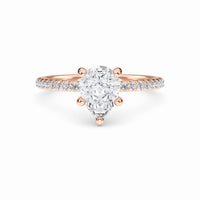 White Diamond Classic Petite Pave Engagement Ring - Adalynn - 18K Rose Gold - 0.300 Carat Pear Diamond
