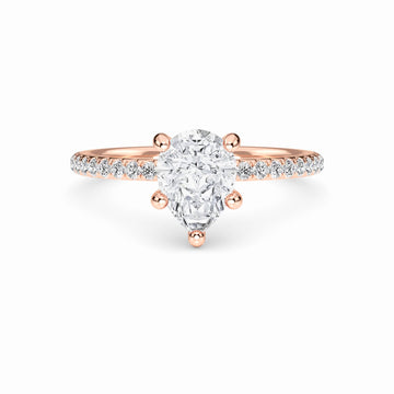White Diamond Classic Petite Pave Engagement Ring - Adalynn - 18K Rose Gold - 0.300 Carat Pear Diamond