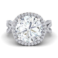 White Diamond Twisted Double Halo Bridal Engagement Ring - Lark - 18K White Gold - 0.210 Carat Round Diamond
