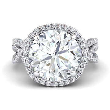 White Diamond Twisted Double Halo Bridal Engagement Ring - Lark - 18K White Gold - 0.210 Carat Round Diamond