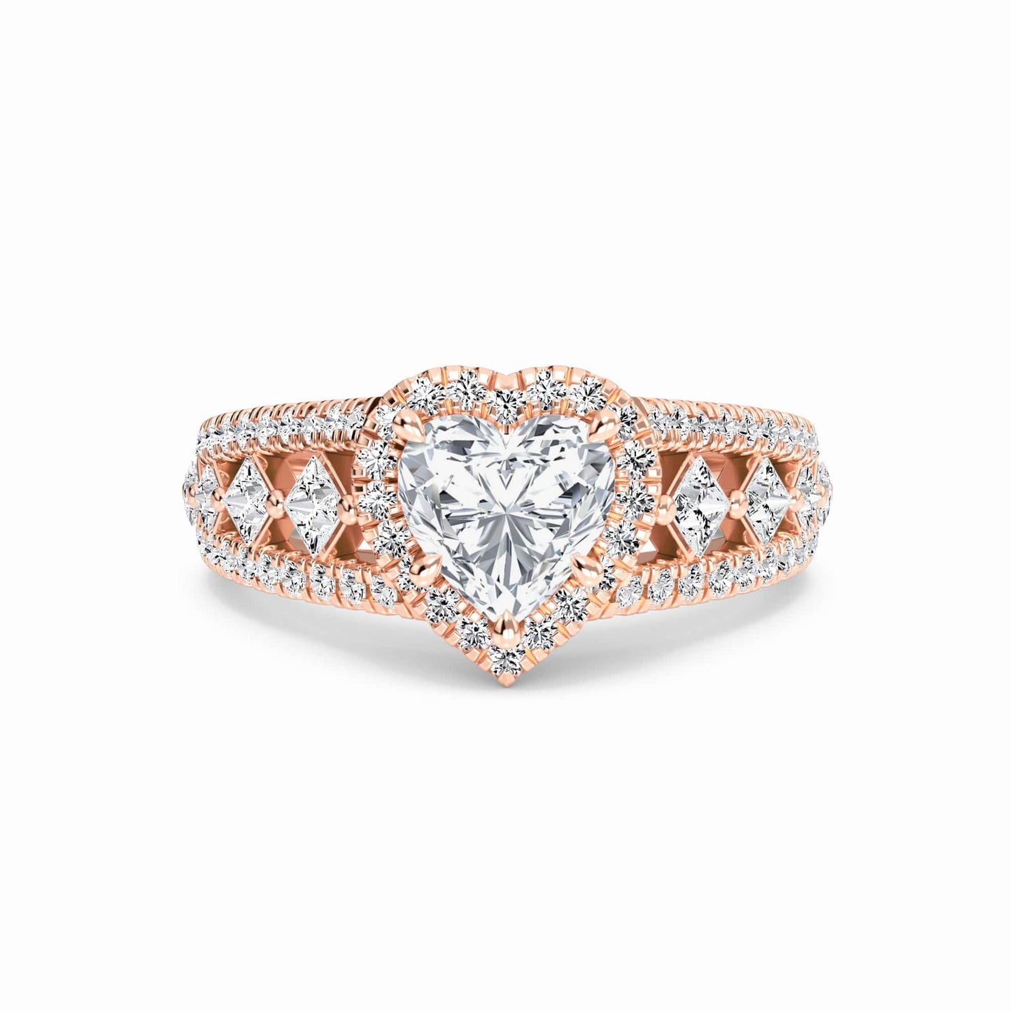 White Diamond Vintage Lattice Halo Engagement Ring - Kashvi - 18K Rose Gold - 0.320 Carat Heart Diamond