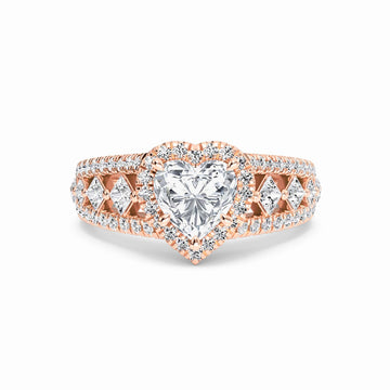 White Diamond Vintage Lattice Halo Engagement Ring - Kashvi - 18K Rose Gold - 0.320 Carat Heart Diamond