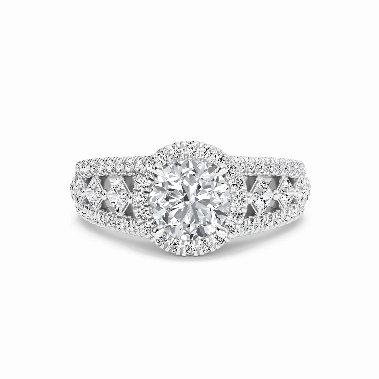 White Diamond Vintage Lattice Halo Engagement Ring - Kashvi - 18K White Gold - 0.200 Carat Round Diamond