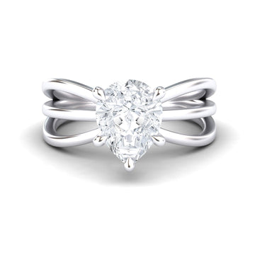 White Diamond Bypass Shank Twisted Band Solitaire Engagement Ring - Autumn - 18K White Gold - 1.900 Carat Pear Diamond