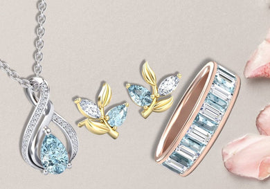 Aquamarine Earring, Ring and Necklace — March birthstone, blue gemstone 