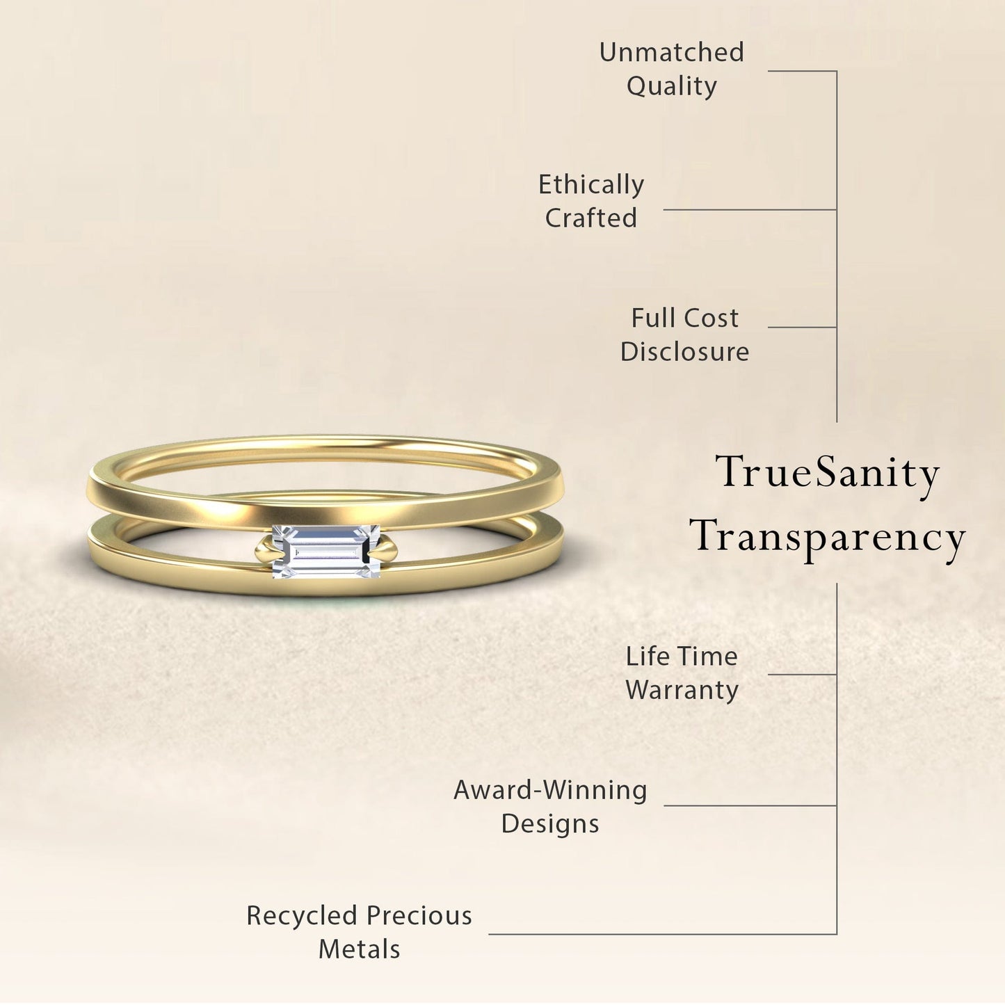 White Diamond Minimalist Double Band Ring - Alia