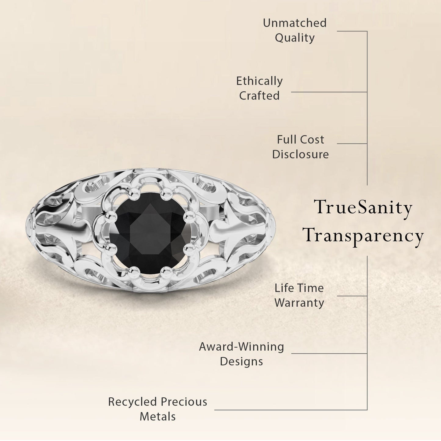 Black Diamond Men's Filigree Ring - Hadley