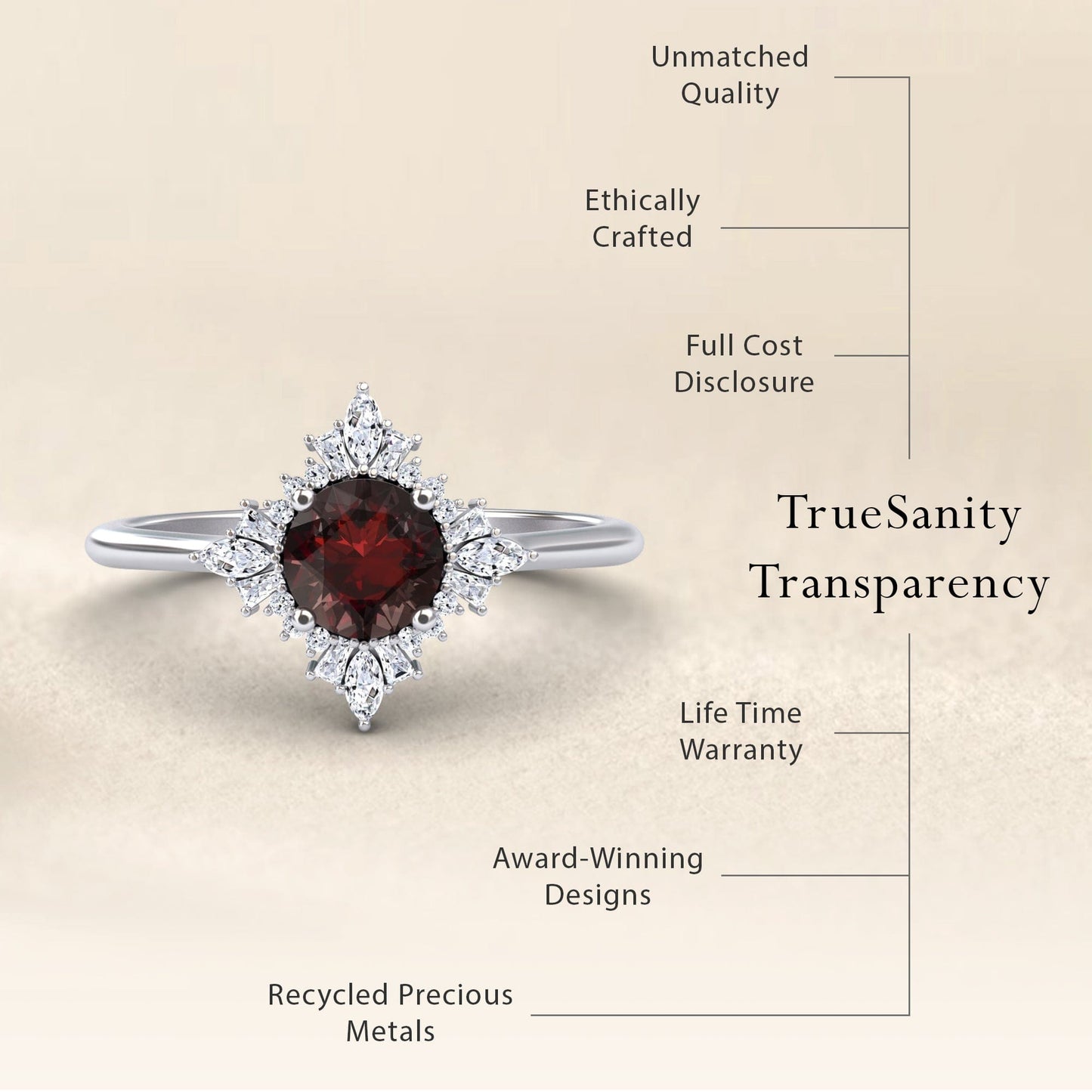 Garnet & Diamond Vintage-Inspired Starburst Ring - Delia