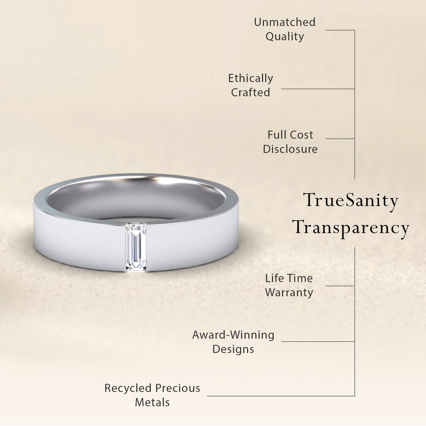 White Diamond 4.5mm Men's Band Wedding Ring - Hudson