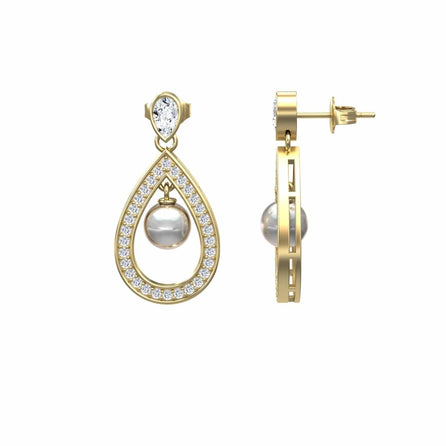 White Akoya Pearl & Diamond Halo Drop Earrings - Kiran